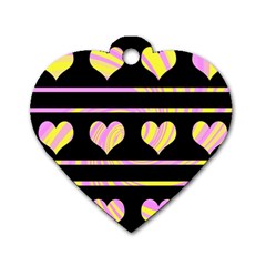 Pink And Yellow Harts Pattern Dog Tag Heart (one Side)