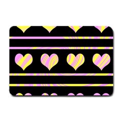 Pink And Yellow Harts Pattern Small Doormat  by Valentinaart