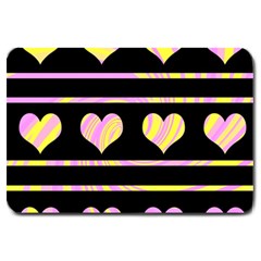 Pink And Yellow Harts Pattern Large Doormat  by Valentinaart