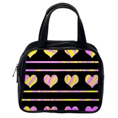 Pink And Yellow Harts Pattern Classic Handbags (one Side) by Valentinaart