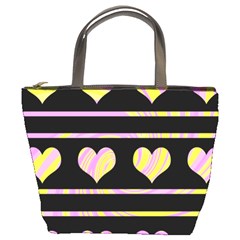 Pink And Yellow Harts Pattern Bucket Bags by Valentinaart