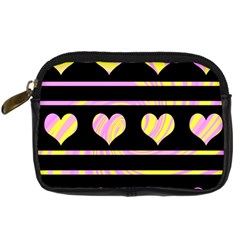 Pink And Yellow Harts Pattern Digital Camera Cases by Valentinaart