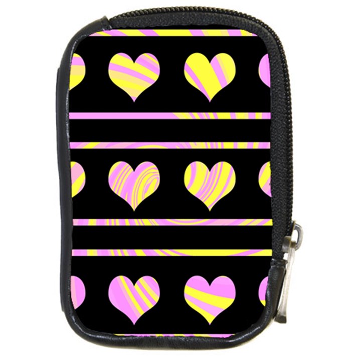 Pink and yellow harts pattern Compact Camera Cases