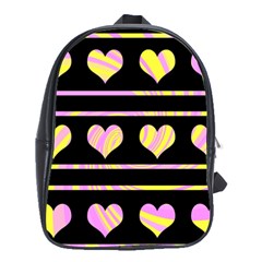 Pink And Yellow Harts Pattern School Bags(large)  by Valentinaart