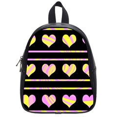 Pink And Yellow Harts Pattern School Bags (small)  by Valentinaart