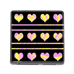 Pink And Yellow Harts Pattern Memory Card Reader (square)