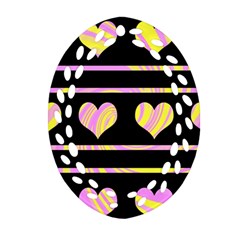 Pink And Yellow Harts Pattern Oval Filigree Ornament (2-side)  by Valentinaart