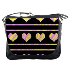 Pink And Yellow Harts Pattern Messenger Bags