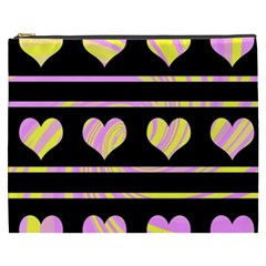 Pink And Yellow Harts Pattern Cosmetic Bag (xxxl) 