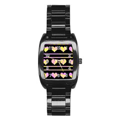 Pink And Yellow Harts Pattern Stainless Steel Barrel Watch by Valentinaart