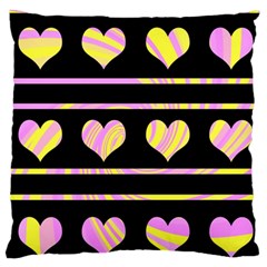 Pink And Yellow Harts Pattern Large Flano Cushion Case (two Sides)