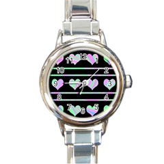 Pastel Harts Pattern Round Italian Charm Watch