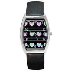 Pastel Harts Pattern Barrel Style Metal Watch by Valentinaart