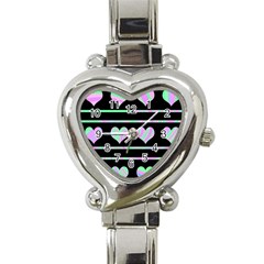 Pastel Harts Pattern Heart Italian Charm Watch