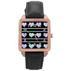 Pastel Harts Pattern Rose Gold Leather Watch 