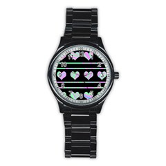 Pastel Harts Pattern Stainless Steel Round Watch by Valentinaart