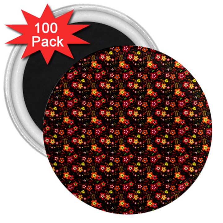 Exotic Colorful Flower Pattern 3  Magnets (100 pack)