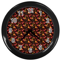 Exotic Colorful Flower Pattern Wall Clocks (black) by Brittlevirginclothing