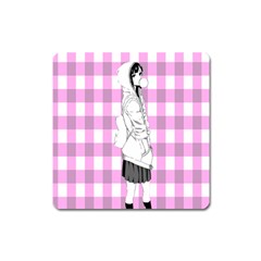 Cute Anime Girl Square Magnet by Brittlevirginclothing