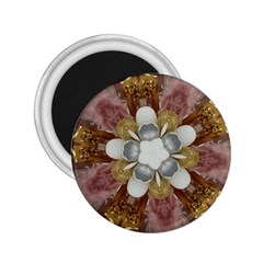 Elegant Antique Pink Kaleidoscope Flower Gold Chic Stylish Classic Design 2 25  Magnets by yoursparklingshop