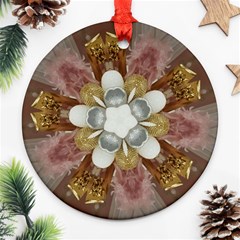 Elegant Antique Pink Kaleidoscope Flower Gold Chic Stylish Classic Design Ornament (round)  by yoursparklingshop