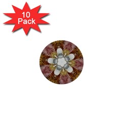 Elegant Antique Pink Kaleidoscope Flower Gold Chic Stylish Classic Design 1  Mini Buttons (10 Pack)  by yoursparklingshop