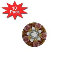 Elegant Antique Pink Kaleidoscope Flower Gold Chic Stylish Classic Design 1  Mini Magnet (10 pack) 