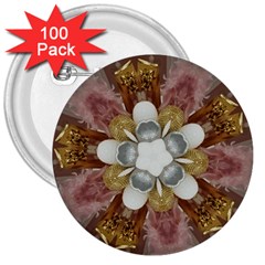 Elegant Antique Pink Kaleidoscope Flower Gold Chic Stylish Classic Design 3  Buttons (100 Pack)  by yoursparklingshop