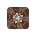 Elegant Antique Pink Kaleidoscope Flower Gold Chic Stylish Classic Design Rubber Coaster (Square)  Front