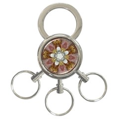 Elegant Antique Pink Kaleidoscope Flower Gold Chic Stylish Classic Design 3-ring Key Chains by yoursparklingshop