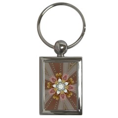 Elegant Antique Pink Kaleidoscope Flower Gold Chic Stylish Classic Design Key Chains (rectangle)  by yoursparklingshop