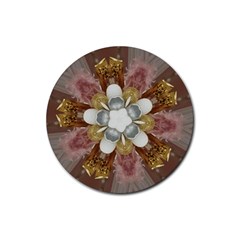 Elegant Antique Pink Kaleidoscope Flower Gold Chic Stylish Classic Design Rubber Coaster (round)  by yoursparklingshop