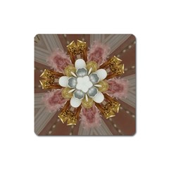 Elegant Antique Pink Kaleidoscope Flower Gold Chic Stylish Classic Design Square Magnet