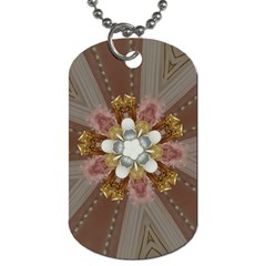 Elegant Antique Pink Kaleidoscope Flower Gold Chic Stylish Classic Design Dog Tag (two Sides) by yoursparklingshop