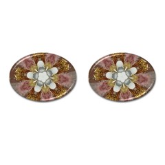 Elegant Antique Pink Kaleidoscope Flower Gold Chic Stylish Classic Design Cufflinks (oval) by yoursparklingshop