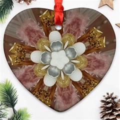 Elegant Antique Pink Kaleidoscope Flower Gold Chic Stylish Classic Design Heart Ornament (2 Sides) by yoursparklingshop