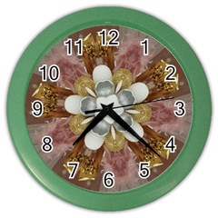 Elegant Antique Pink Kaleidoscope Flower Gold Chic Stylish Classic Design Color Wall Clocks