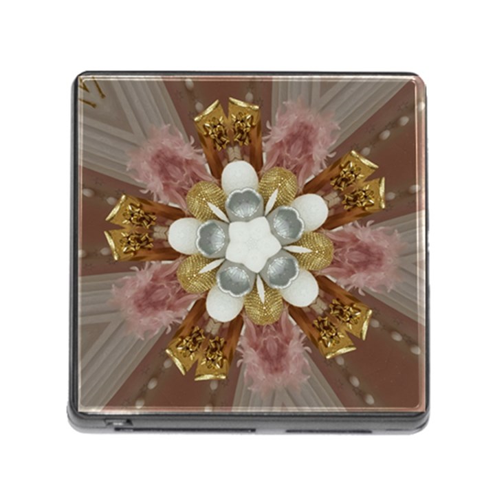 Elegant Antique Pink Kaleidoscope Flower Gold Chic Stylish Classic Design Memory Card Reader (Square)