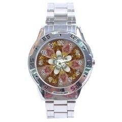 Elegant Antique Pink Kaleidoscope Flower Gold Chic Stylish Classic Design Stainless Steel Analogue Watch by yoursparklingshop