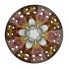 Elegant Antique Pink Kaleidoscope Flower Gold Chic Stylish Classic Design Ornament (Round Filigree) 