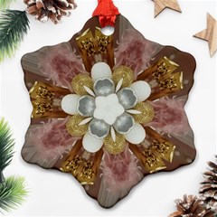 Elegant Antique Pink Kaleidoscope Flower Gold Chic Stylish Classic Design Snowflake Ornament (2-side) by yoursparklingshop