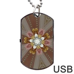 Elegant Antique Pink Kaleidoscope Flower Gold Chic Stylish Classic Design Dog Tag Usb Flash (one Side) by yoursparklingshop