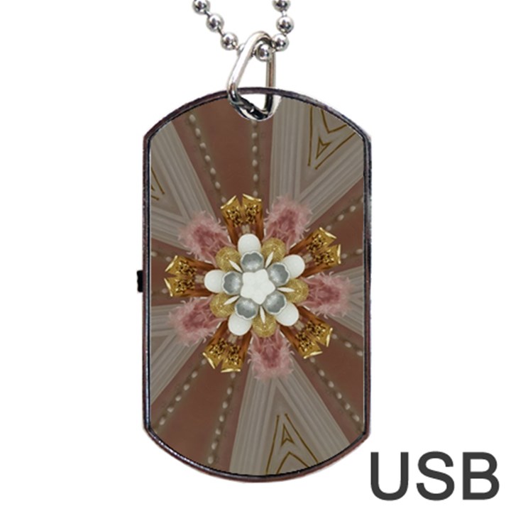 Elegant Antique Pink Kaleidoscope Flower Gold Chic Stylish Classic Design Dog Tag USB Flash (Two Sides) 