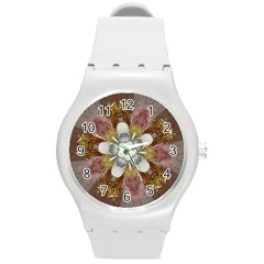 Elegant Antique Pink Kaleidoscope Flower Gold Chic Stylish Classic Design Round Plastic Sport Watch (m) by yoursparklingshop