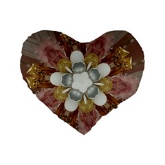 Elegant Antique Pink Kaleidoscope Flower Gold Chic Stylish Classic Design Standard 16  Premium Heart Shape Cushions by yoursparklingshop