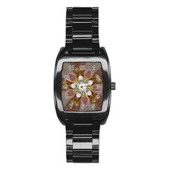 Elegant Antique Pink Kaleidoscope Flower Gold Chic Stylish Classic Design Stainless Steel Barrel Watch