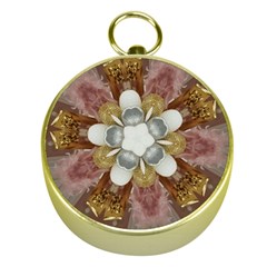 Elegant Antique Pink Kaleidoscope Flower Gold Chic Stylish Classic Design Gold Compasses by yoursparklingshop