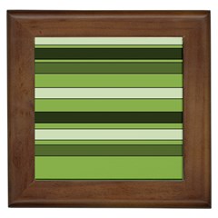 Greenery Stripes Pattern Horizontal Stripe Shades Of Spring Green Framed Tiles by yoursparklingshop