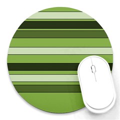 Greenery Stripes Pattern Horizontal Stripe Shades Of Spring Green Round Mousepads by yoursparklingshop