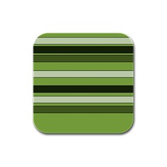 Greenery Stripes Pattern Horizontal Stripe Shades Of Spring Green Rubber Square Coaster (4 Pack)  by yoursparklingshop